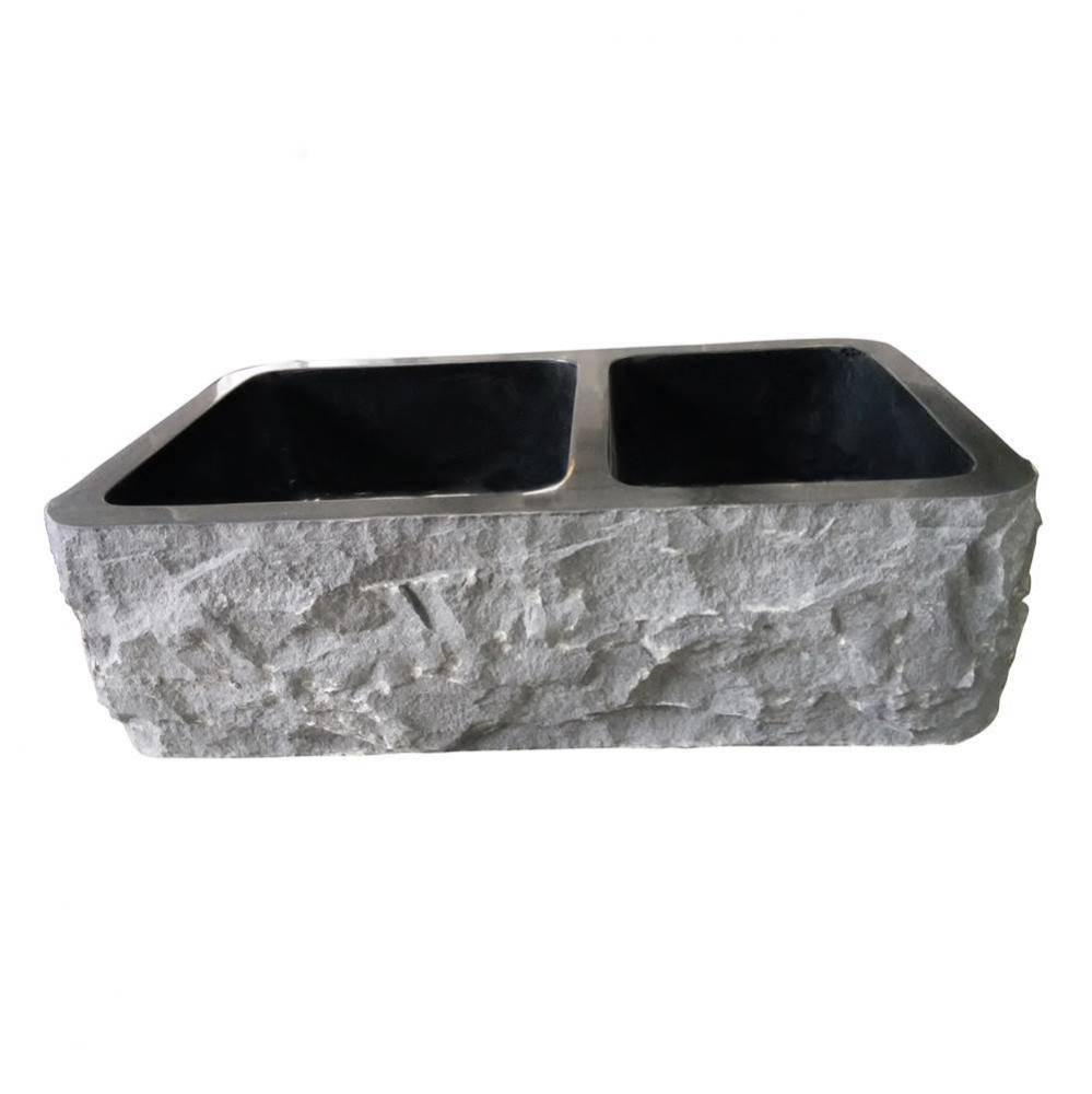 Brandi 36&apos;&apos; Granite Dbl BowlFarmerSink, Chiseled Frnt,GPBL