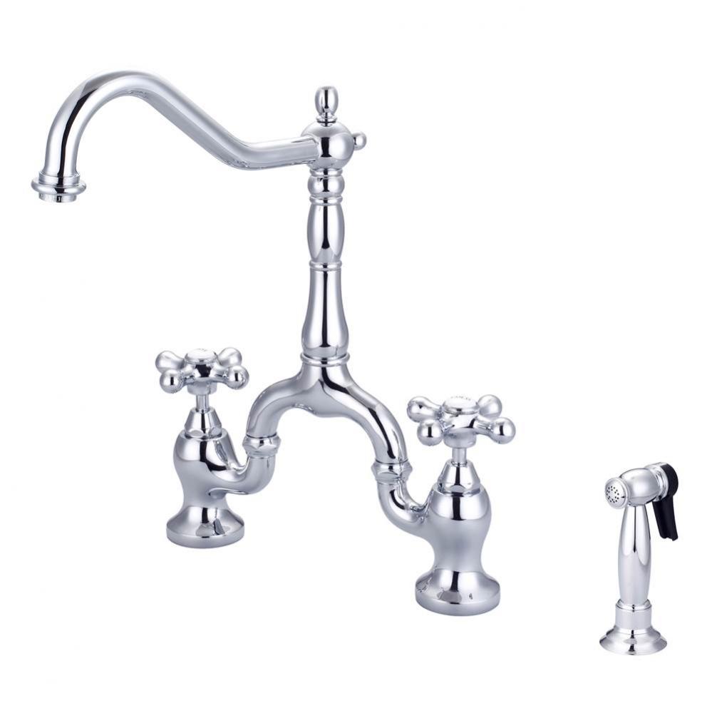 Carlton Kitchen Bridge FaucetSidespray and Metal Cross Hdl,CP