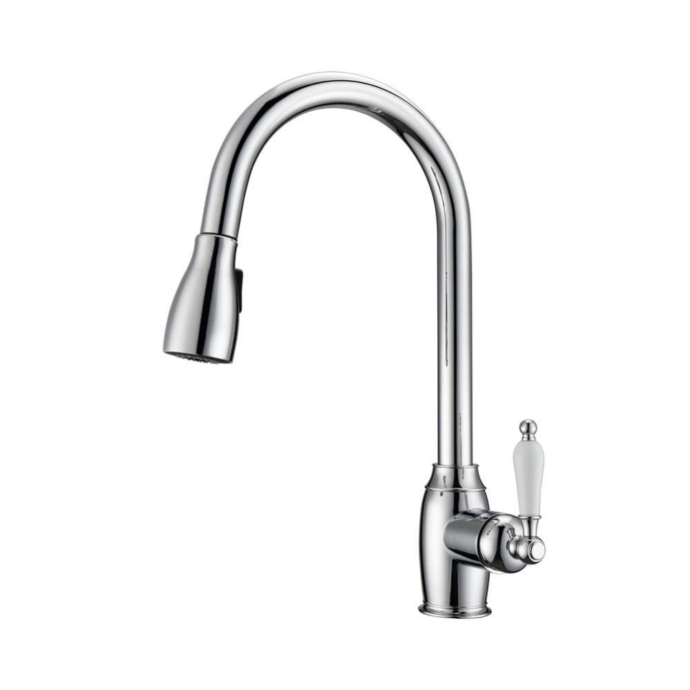 Bistro Kitchen Faucet,Pull-OutSpray, Porcelain Handles, CP