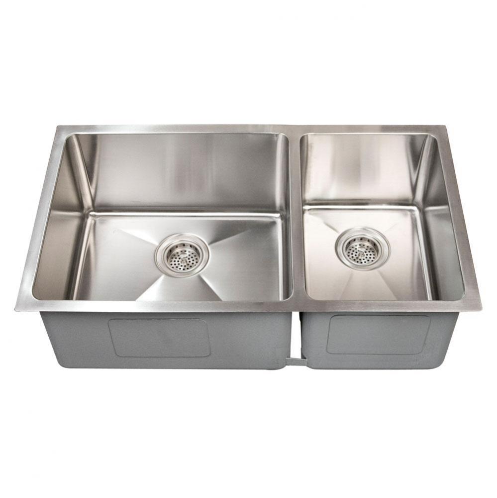 Guilio 32&apos;&apos; SS 60/40 OffsetDbl Bowl Undermount Sink