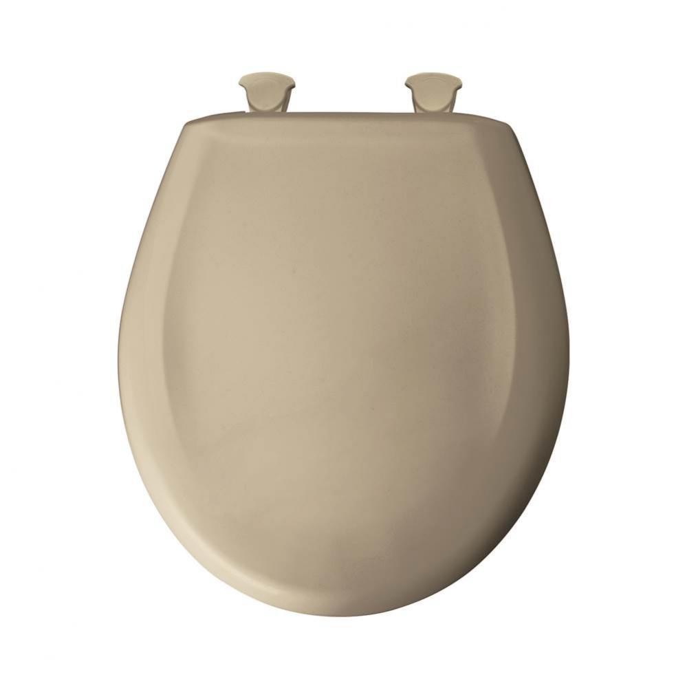 Round Plastic Toilet Seat in Parchment with STA-TITE Seat Fastening System, Easy-Clean &amp; Chang