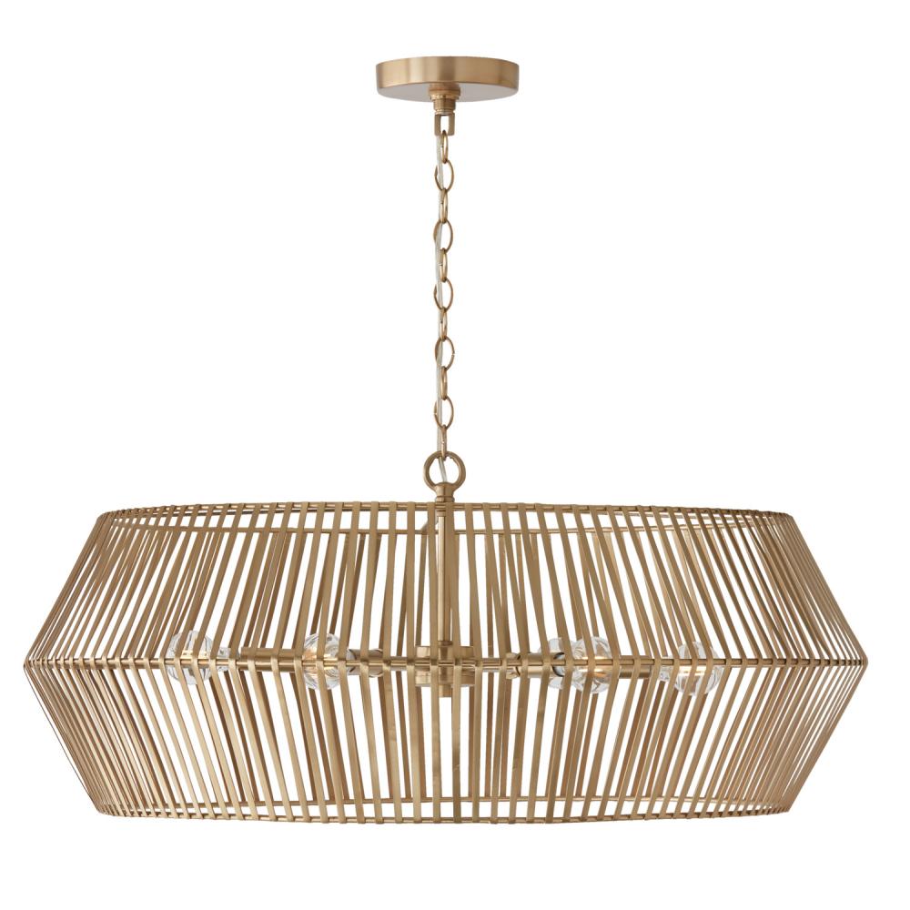 6-Light Angular Metal Chandelier in Matte Brass