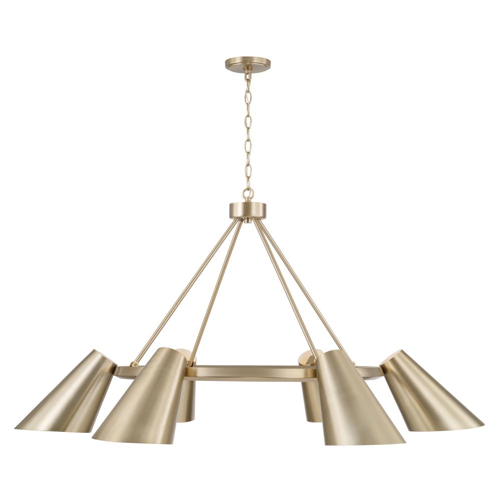 6-Light Modern Ring Chandelier in Matte Brass with Painted White Interior