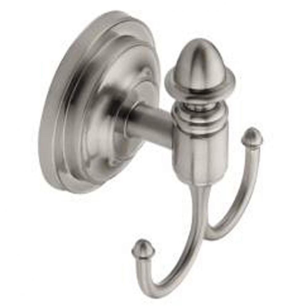 Brushed nickel double robe hook