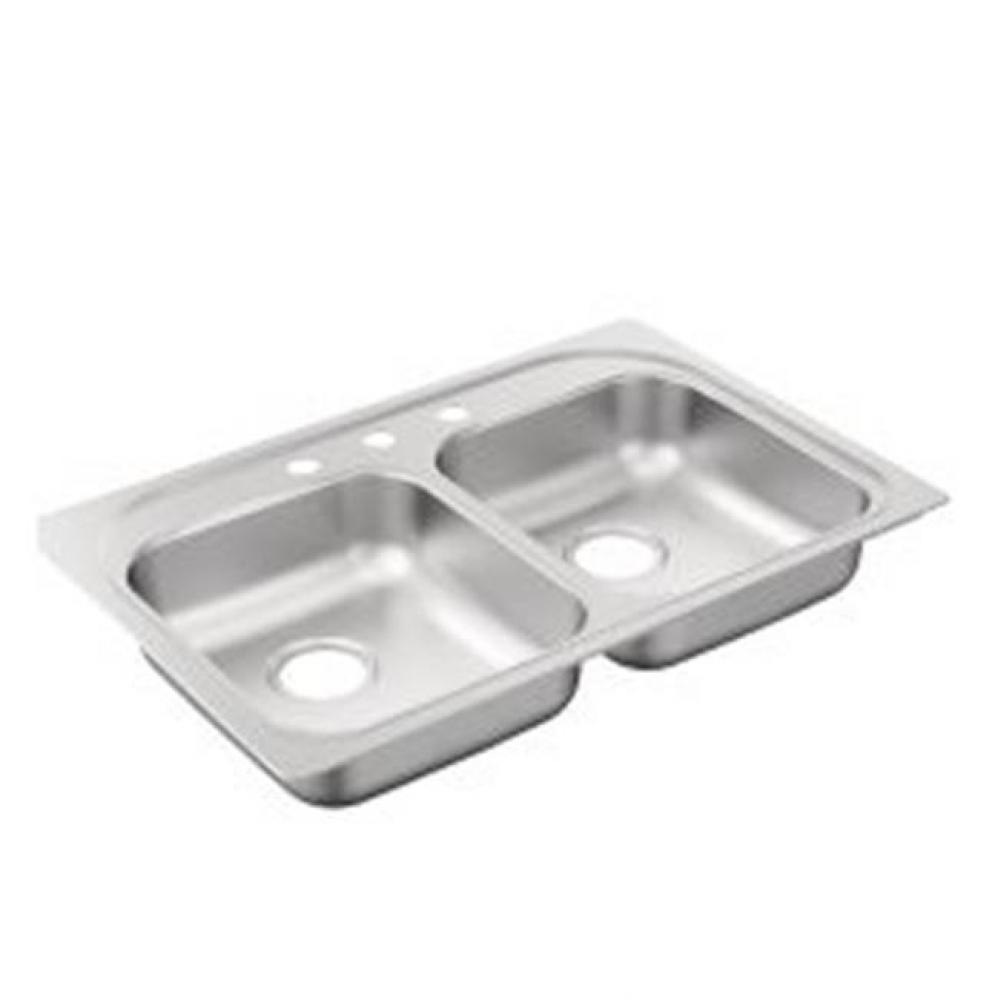 33&apos;&apos;x22&apos;&apos; stainless steel 20 gauge double bowl drop in sink