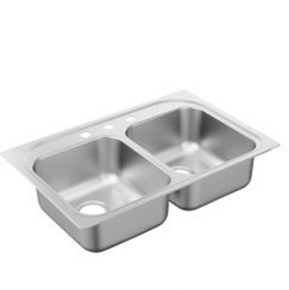 33&apos;&apos;x22&apos;&apos; stainless steel 22 gauge double bowl drop in sink