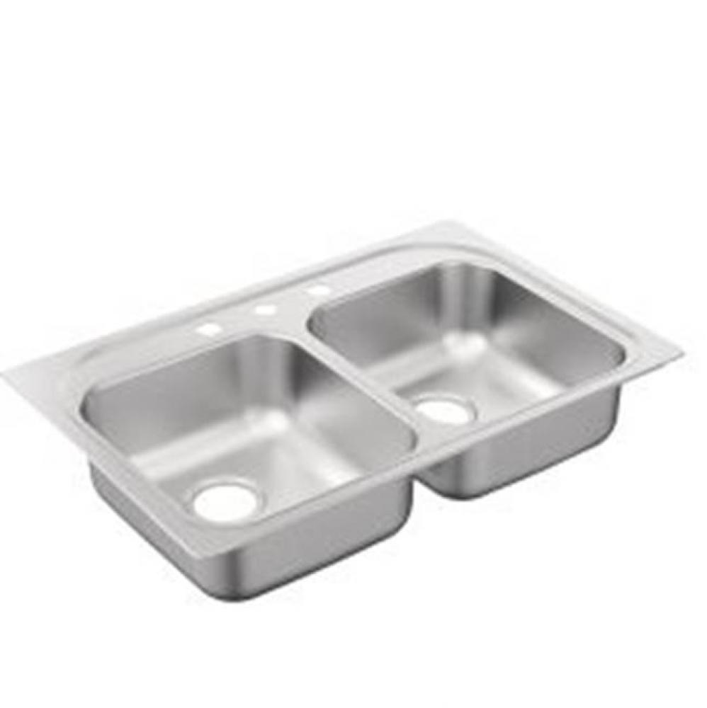 33&apos;&apos;x22&apos;&apos; stainless steel 22 gauge double bowl drop in sink