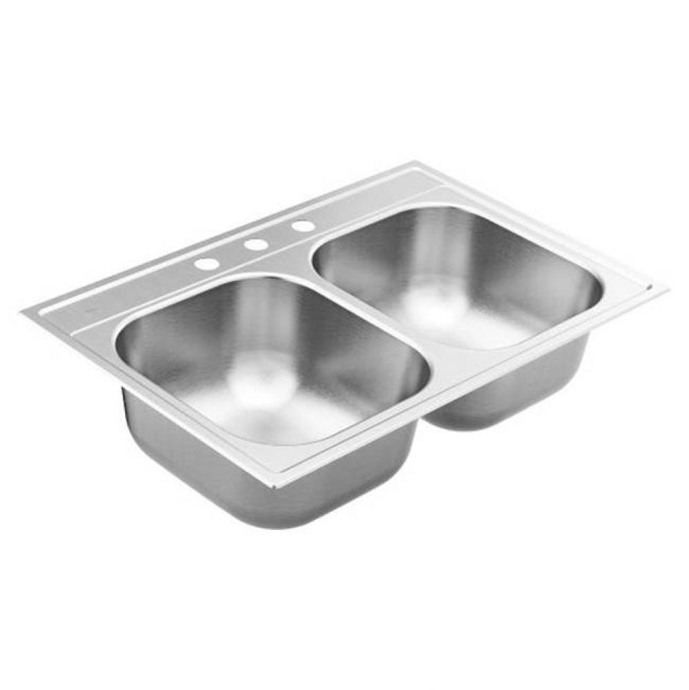 33&apos;&apos;X22&apos;&apos; Stainless Steel 22 Gauge Double Bowl Drop In Sink