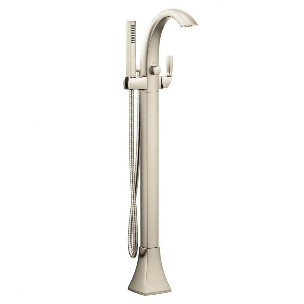 Voss One-Handle Freestanding Floor Mount Tub Filler with Handshower, Brushed Nickel