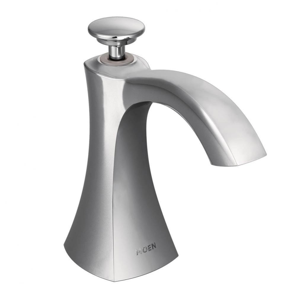 Transitional Deck Mounted Kitchen Soap Dispenser with Above the Sink Refillable Bottle, Chrome