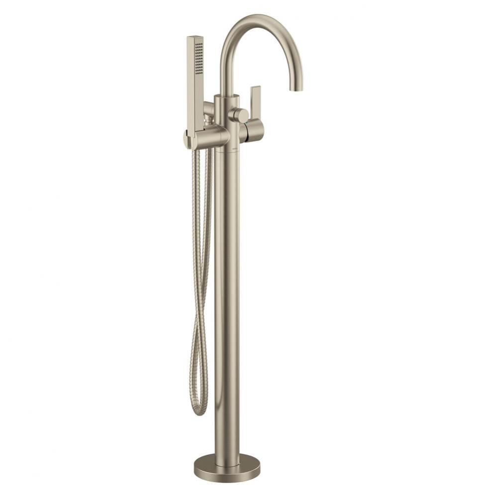 Cia One Handle Freestanding Floor Mount Tub Filler with Handshower in Brushed Nickel