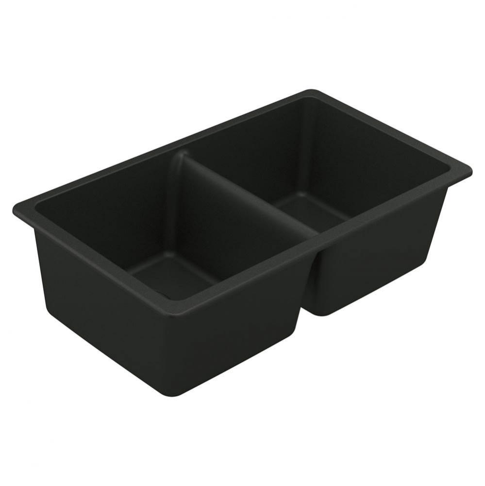 33-Inch Wide x 9.5-Inch Deep Undermount Granite Double Bowl Kitchen Sink, Black