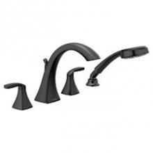 Moen T694BL - Matte black two-handle roman tub faucet includes hand shower