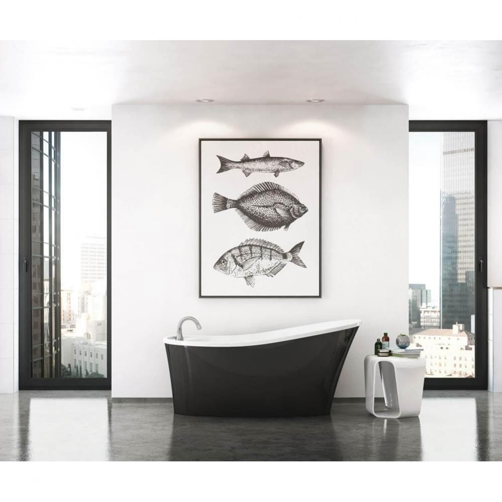 Ariosa 6032 Acrylic Freestanding End Drain Bathtub in White with Black Skirt