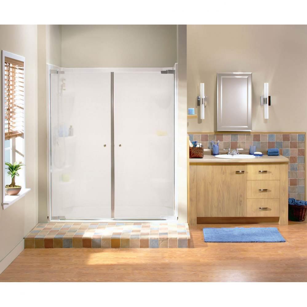 Kleara 2-panel 48.5-51.5 in. x 69 in. Pivot Alcove Shower Door with Mistelite Glass in Nickel