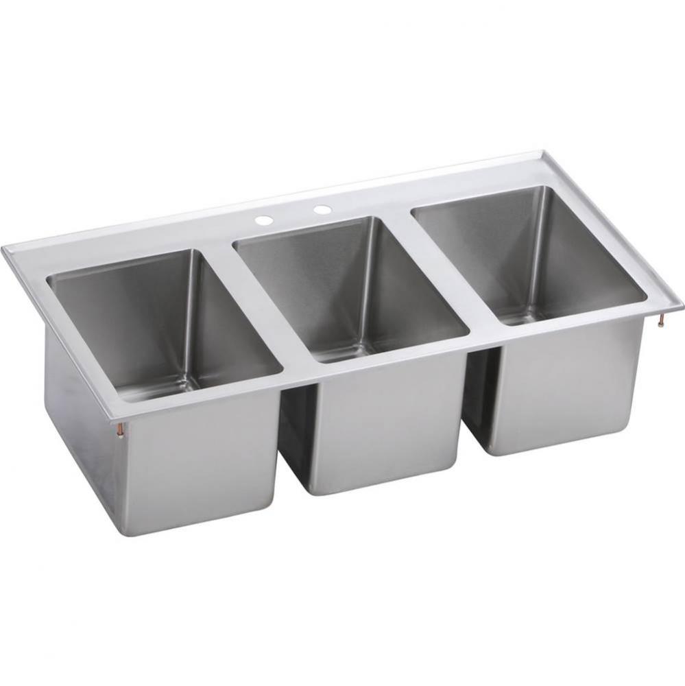 Stainless Steel 37&apos;&apos; x 19&apos;&apos; x 10&apos;&apos; 18 Gauge Three Drop-In Compartmen