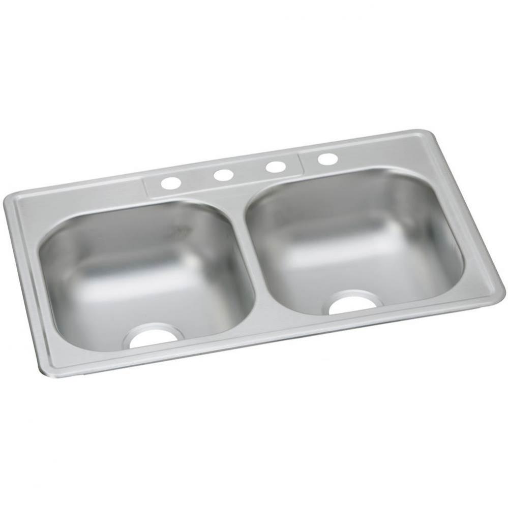 Dayton Stainless Steel 33&apos;&apos; x 22&apos;&apos; x 7-1/16&apos;&apos;, 1-Hole Equal Double B