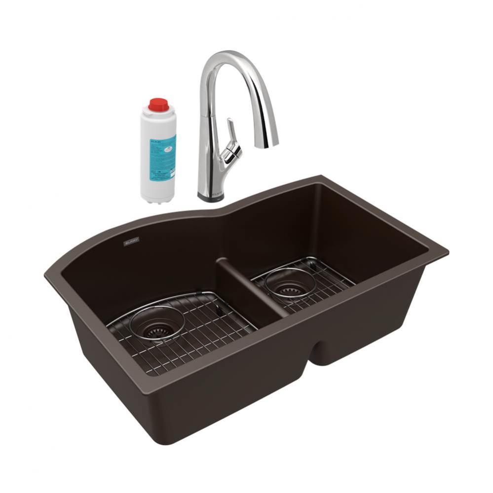 Quartz Classic 33&apos;&apos; x 22&apos;&apos; x 10&apos;&apos;, Offset 60/40 Double Bowl Undermou