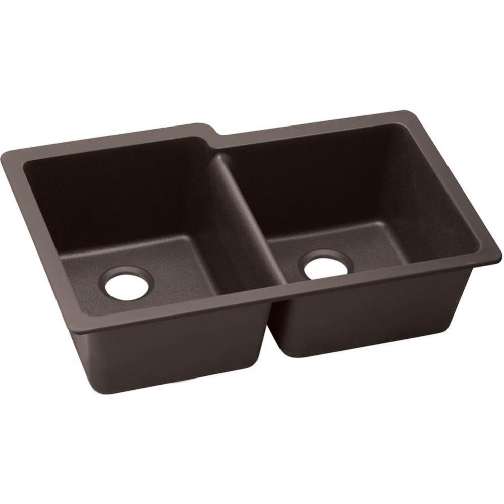 Elkay Quartz Luxe 33&apos;&apos; x 20-1/2&apos;&apos; x 9-1/2&apos;&apos;, Offset Double Bowl Unde