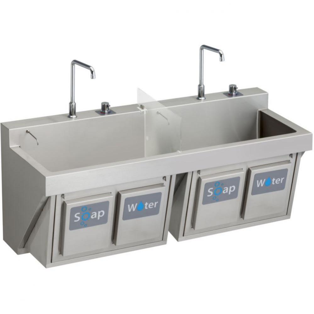 Stainless Steel 60&apos;&apos; x 23&apos;&apos; x 26&apos;&apos;, Wall Hung Double Station Surgeon