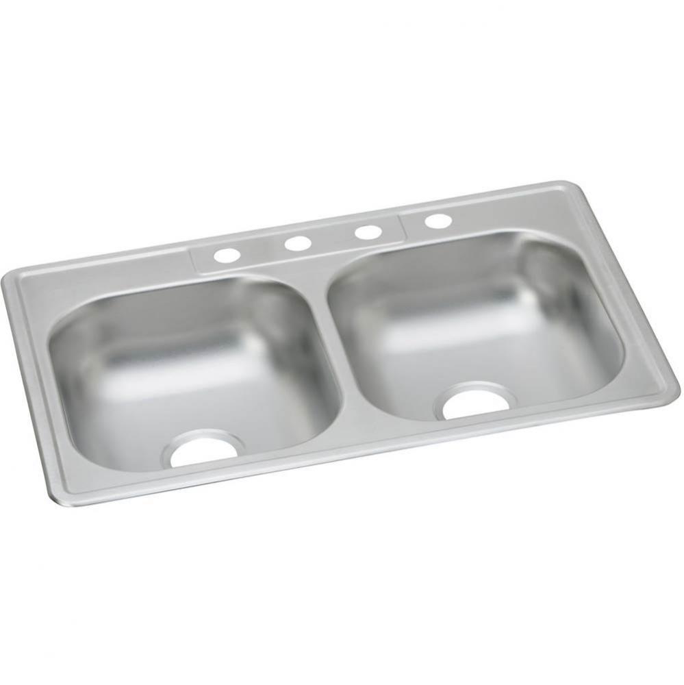 Dayton Stainless Steel 33&apos;&apos; x 22&apos;&apos; x 6-1/16&apos;&apos;, 1-Hole Equal Double B