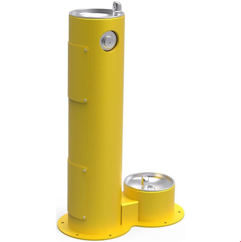 Outdoor Fountain Pedestal with Pet Station Non-Filtered, Non-Refrigerated Yellow