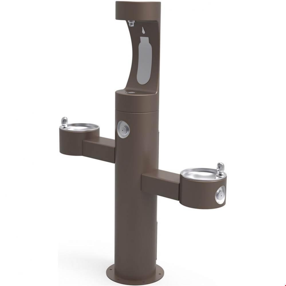 Outdoor ezH2O Upper Bottle Filling Station Tri-Level Pedestal, Non-Filtered Non-Refrigerated Brown