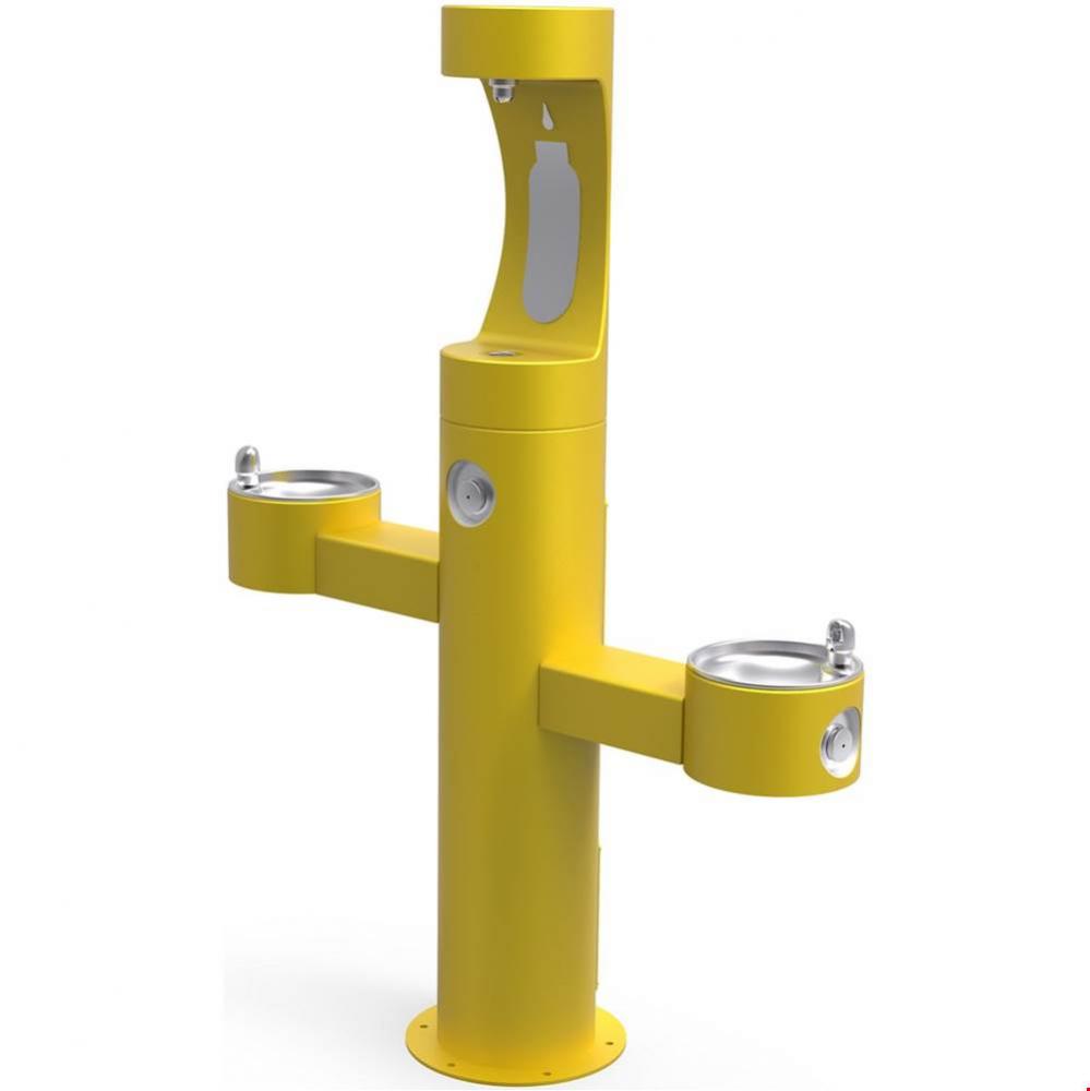 Outdoor ezH2O Upper Bottle Filling Station Tri-Level Pedestal, Non-Filtered Non-Refrigerated Yello