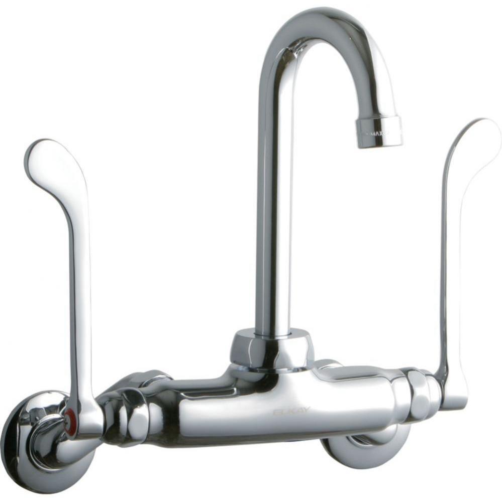 Foodservice 3-8&apos;&apos; Adjustable Centers Wall Mount Faucet with 4&apos;&apos; Gooseneck Spou