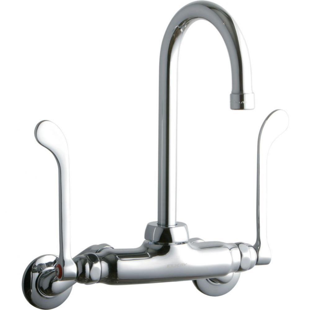 Foodservice 3-8&apos;&apos; Adjustable Centers Wall Mount Faucet w/5&apos;&apos; Gooseneck Spout 6