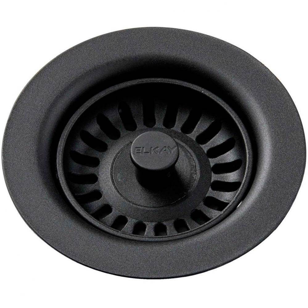 Polymer Drain Fitting with Removable Basket Strainer and Rubber Stopper Black