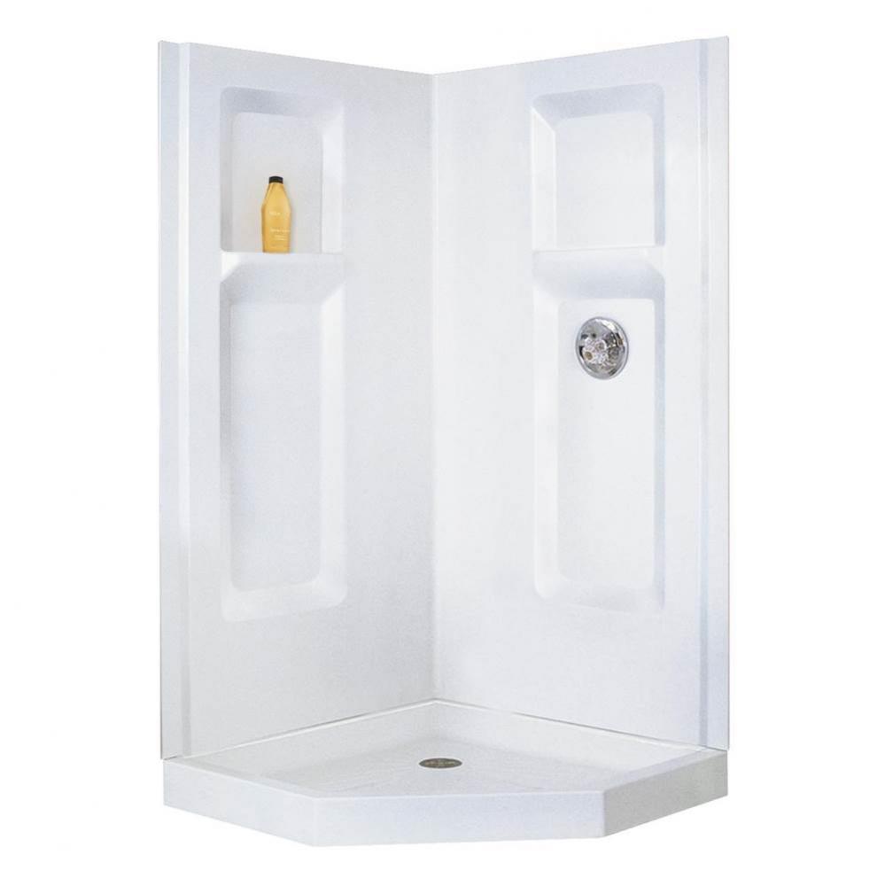 Durawall Corner Shower Wall, 38&apos;&apos;, Fiberglass, White