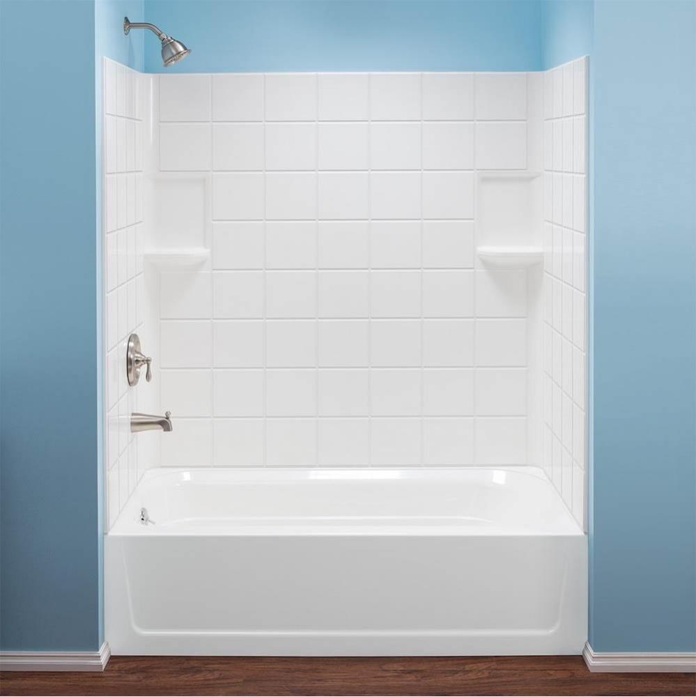 Topaz Tile Bathtub Wall, White, Fiberglass, 30&apos;&apos;x60&apos;&apos;