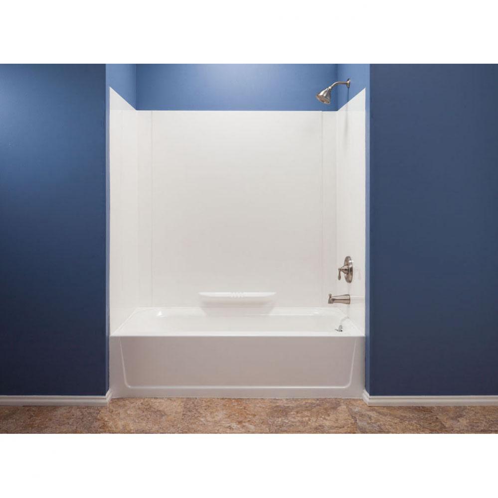 Durawall Bathtub Wall, Fiberglass, White, 3 Piece