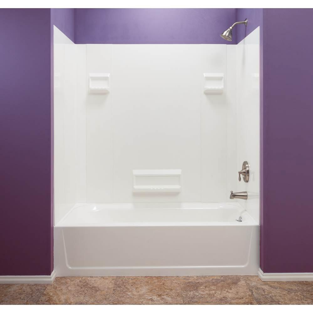 Durawall Bathtub Wall, White, Fiberglass, 5 Piece