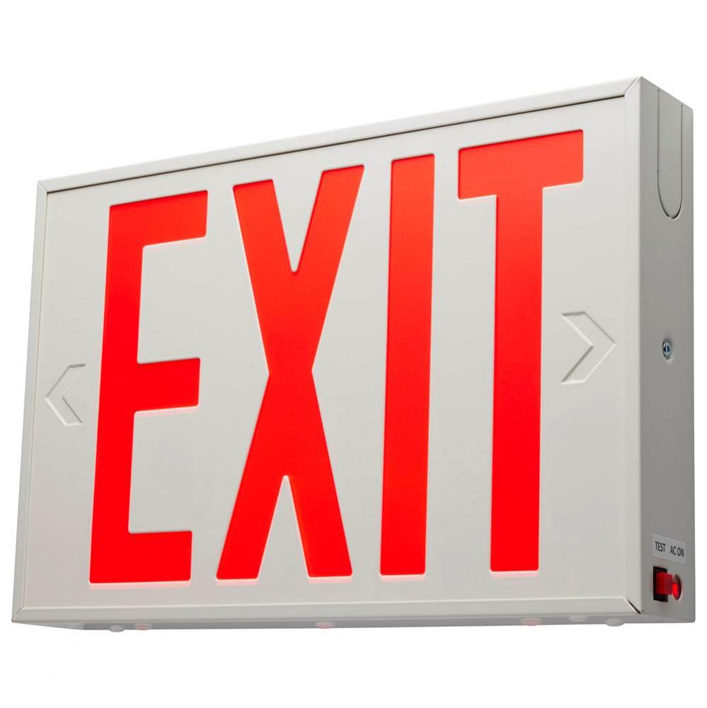 Red LED Exit Sign, 90min Ni-Cad backup, 120V/277V, Single/Dual Face, Universal Mounting, Steel/NYC