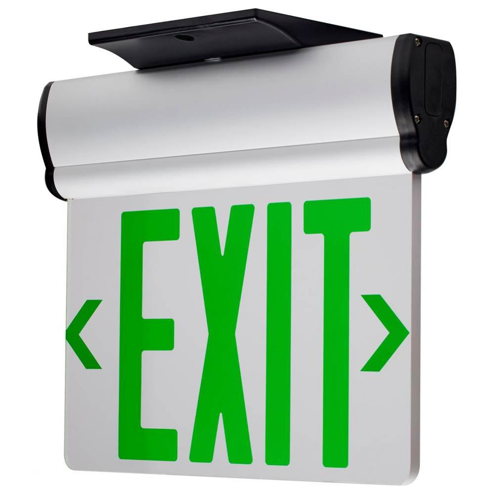 Green (Clear) Edge Lit LED Exit Sign, 90min Ni-Cad backup, 120/277V, Single Face, Top/Back/End Mou