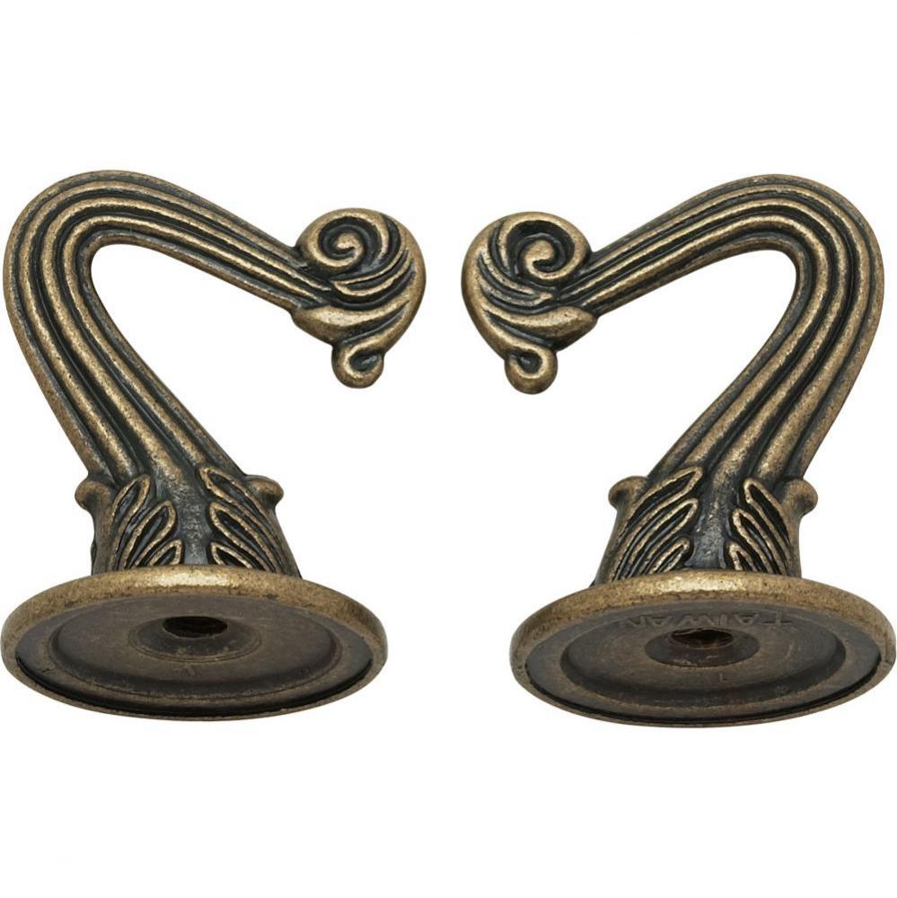 2 Antique Brass Finish Hooks and Hardware