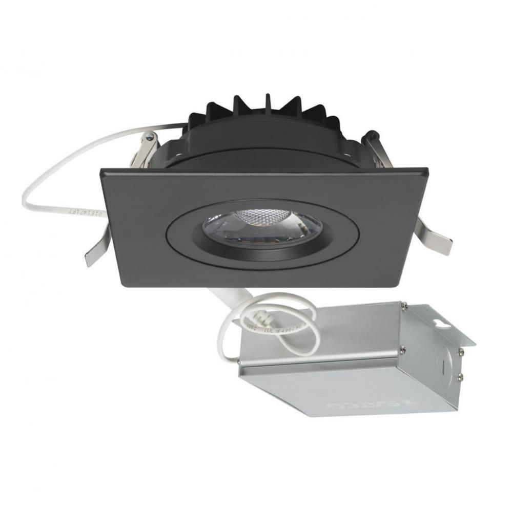 12 W LED Direct Wire Downlight, Gimbaled, 4&apos;&apos;, 3000K, 120 V, Dimmable, Square, Remote Dr