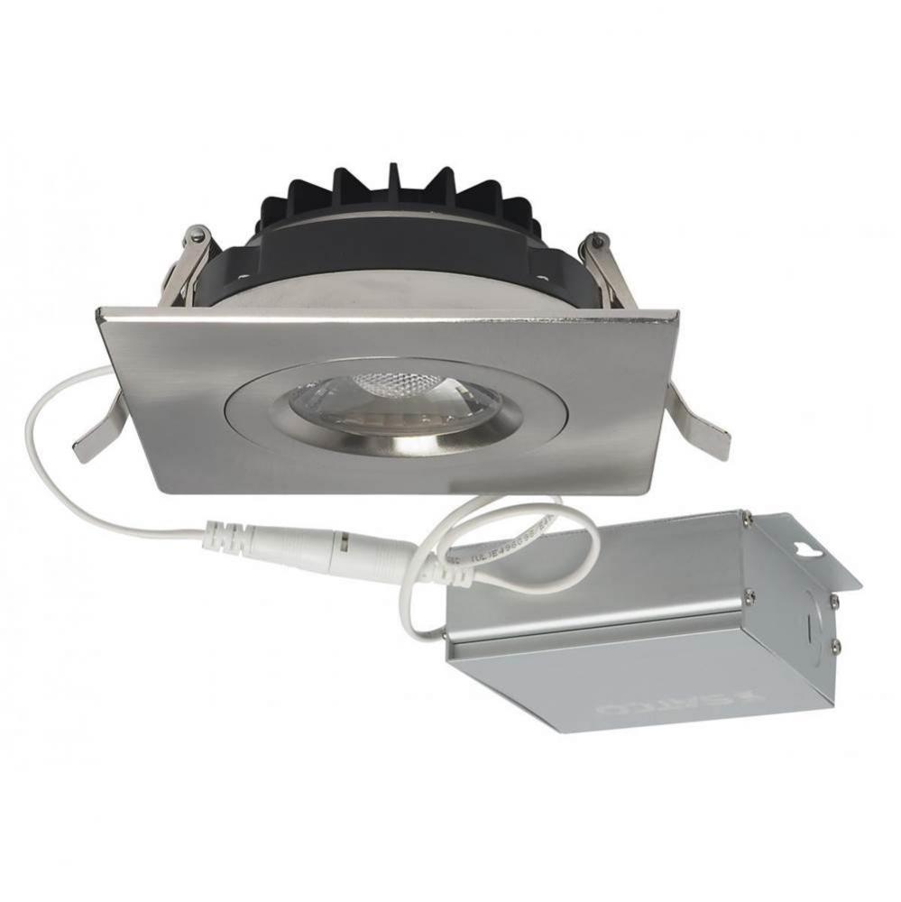 12 W LED Direct Wire Downlight, Gimbaled, 4&apos;&apos;, 3000K, 120 V, Dimmable, Square, Remote Dr