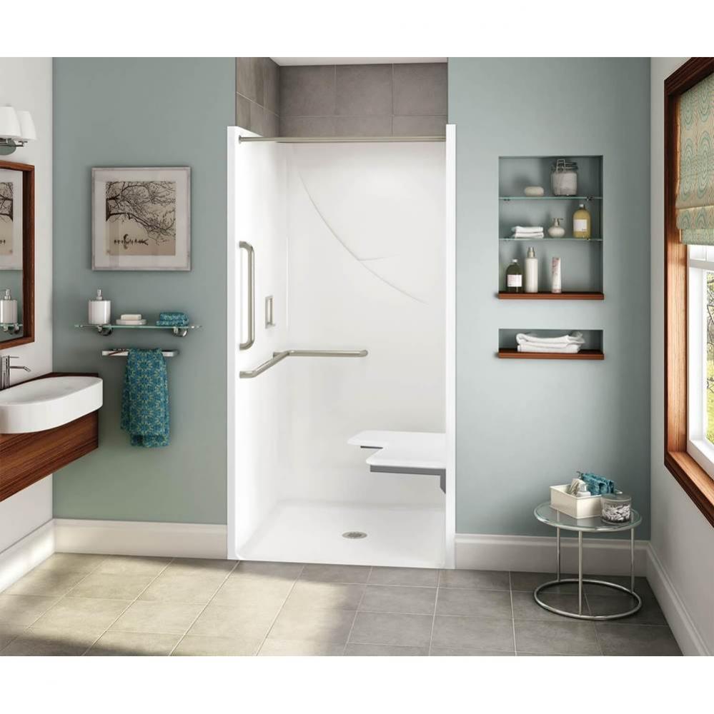 OPS-3636-RS RRF AcrylX Alcove Center Drain One-Piece Shower in Biscuit - ANSI Grab Bar and Seat