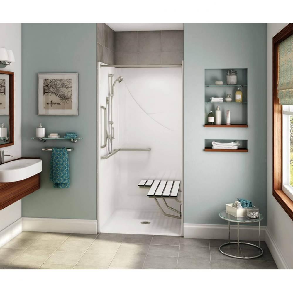 OPS-3636 AcrylX Alcove Center Drain One-Piece Shower in White - Complete Accessibility Package wit