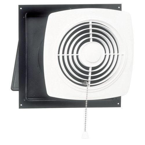 8 in., Chain-Operated Wall Fan, White Square Plastic Grille, 250 CFM.