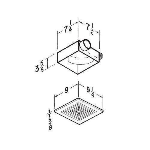 Ceiling/Wall Mount Fan, White Plastic Grille, 60 CFM.