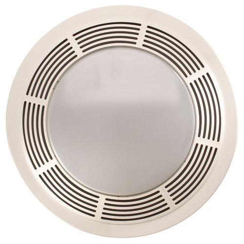 Fan/Light/Night-Light, Round White Plastic Grille With Glass Lens, 100 CFM.