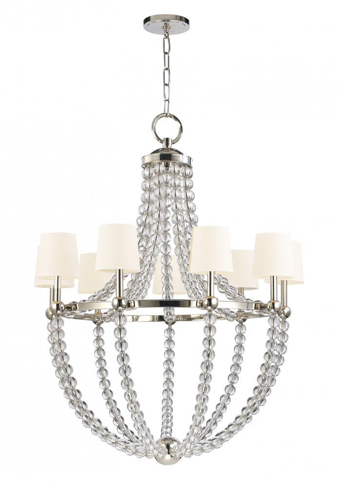 9 LIGHT CHANDELIER w/WHITE SHADE