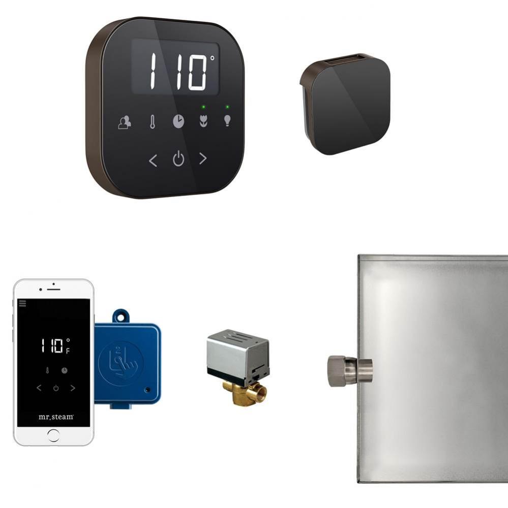 AirButler Steam Shower Control Package with AirTempo Control and Aroma Glass SteamHead in Black Oi