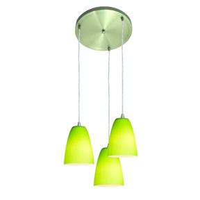 Three Light Brushed Steel Light Green Glass Multi Light Pendant