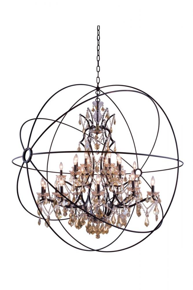 Geneva 25 Light Dark Bronze Chandelier Golden Teak (Smoky) Royal Cut Crystal