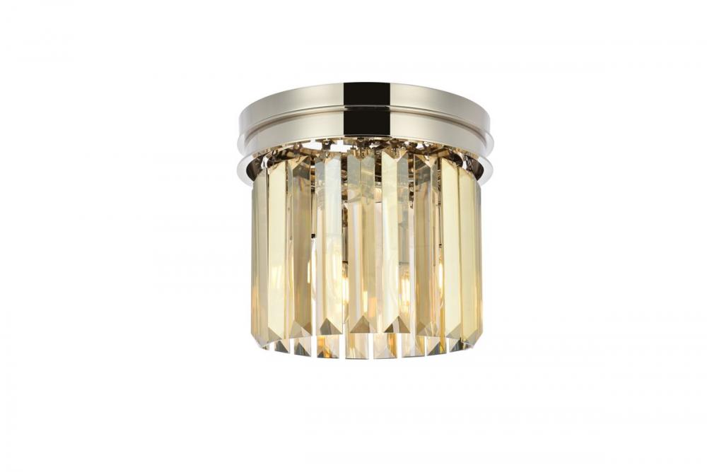 Sydney 3 Light Polished Nickel Flush Mount Golden Teak (Smoky) Royal Cut Crystal